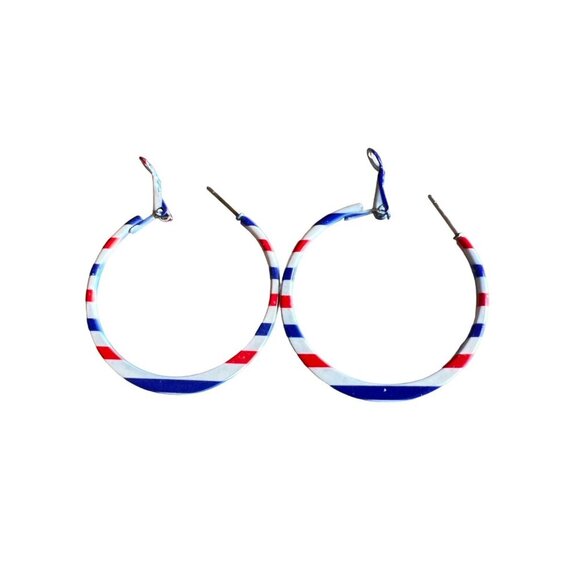 Vintage Hoop Pierced Earrings Patriotic Holiday Jewelry 1.5" Red White Blue - Picture 4 of 13